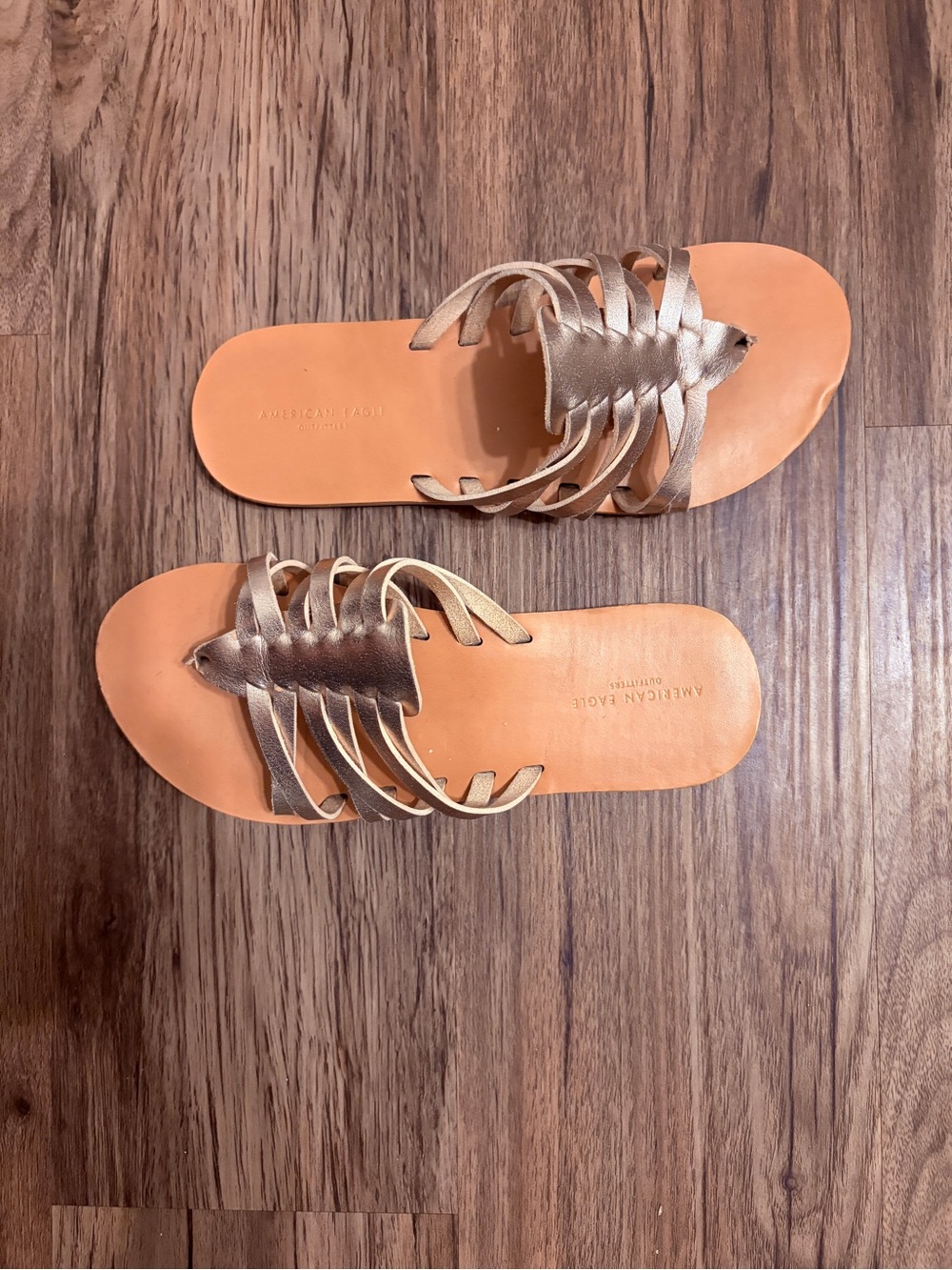 American Eagle Outfitters Metallic Rose Gold Strappy Slide Sandals